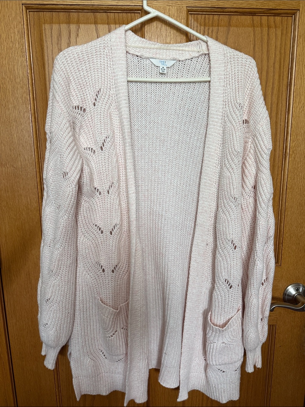 Time and Tru Pale Pink Open-Front Knit Cardigan with Pockets